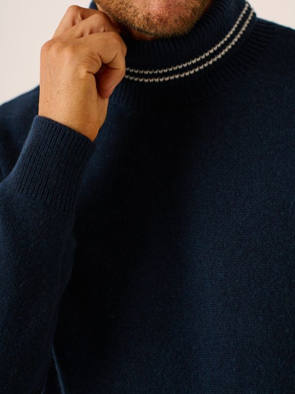 Dark Navy Merino Rich Roll Neck Jumper - Karli