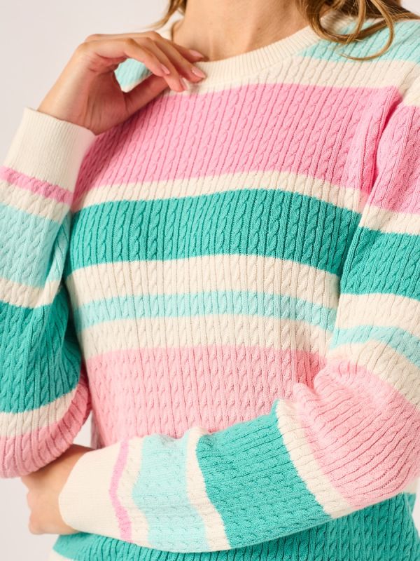 Multicoloured Stripe Cotton Cable Jumper - Keily