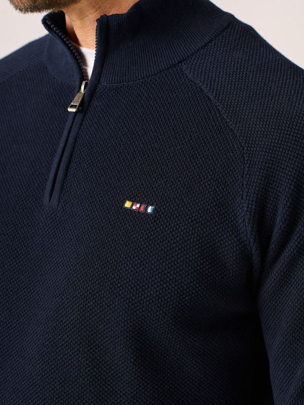 Dark Navy 1/4 Zip Textured Knitted Jumper – Kelson