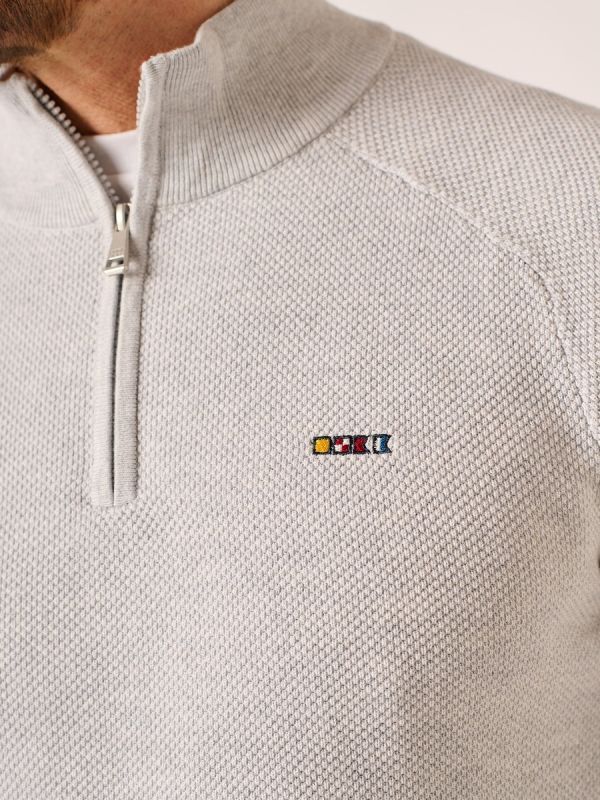 Grey Marl 1/4 Zip Textured Knitted Jumper – Kelson