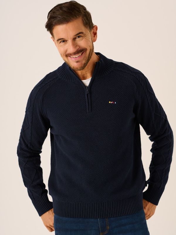 Dark Navy 1/4 Zip Textured Jumper - Kelven