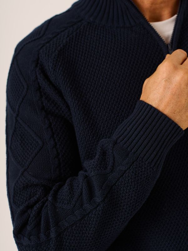 Dark Navy 1/4 Zip Textured Jumper - Kelven
