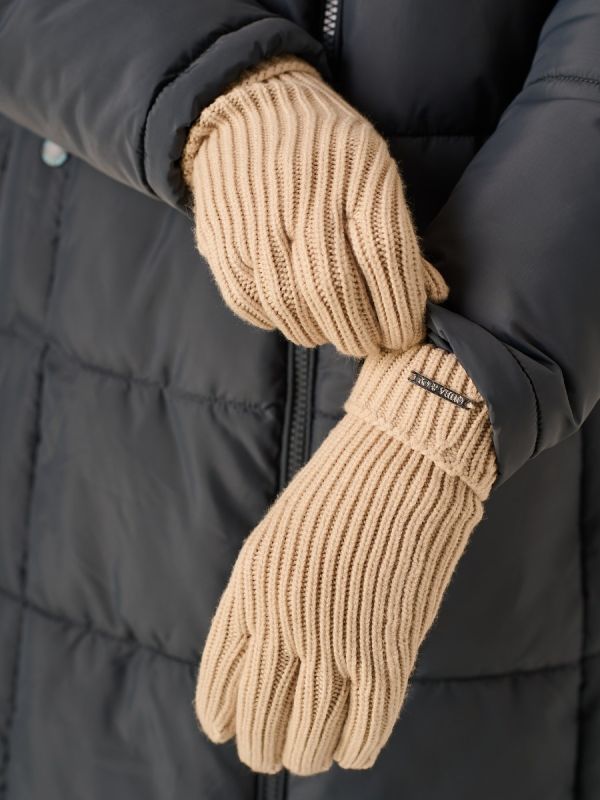 Oatmeal Ribbed Knitted Gloves - Kensley