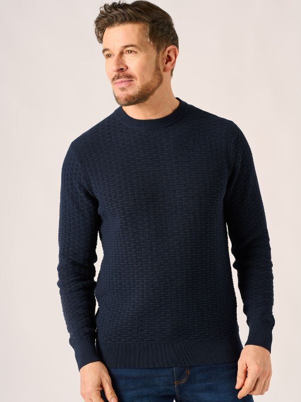 Dark Navy Textured Crew Neck Knitted Jumper – Korver