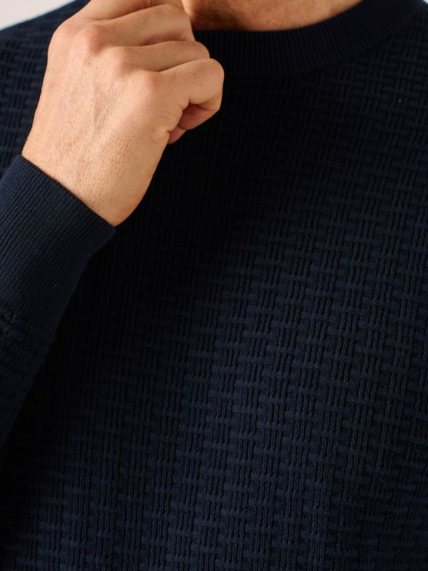 Dark Navy Textured Crew Neck Knitted Jumper – Korver