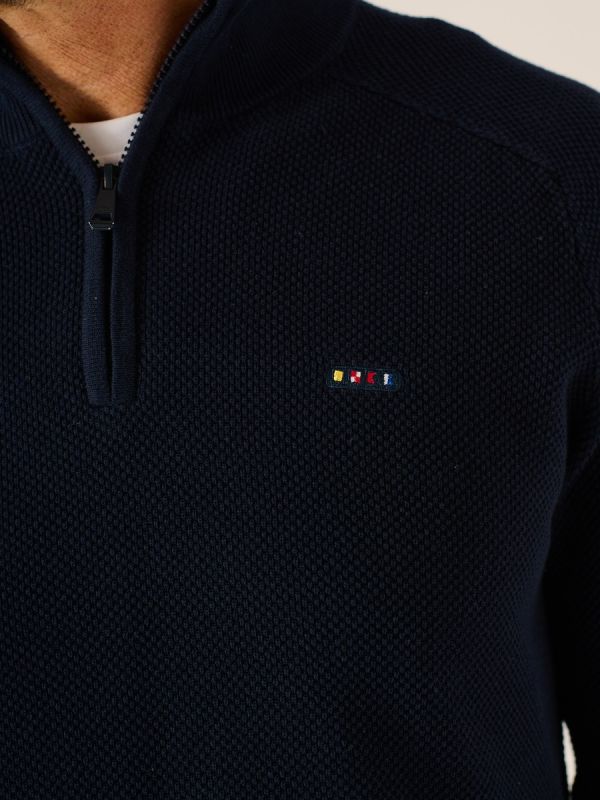 Krafson Textured Knit Zip Neck Jumper In Dark Navy