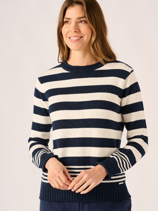 Mixed Stripe Navy and White Cotton Jumper - Lacey
