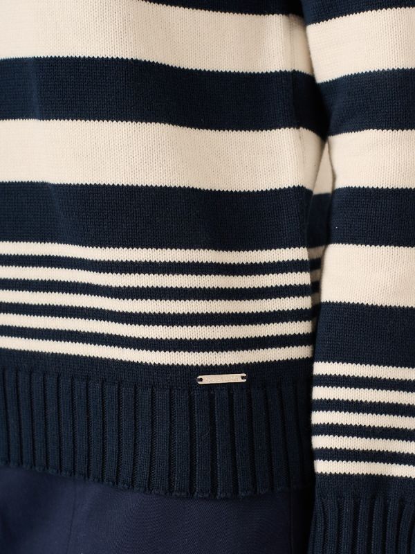 Mixed Stripe Navy and White Cotton Jumper - Lacey