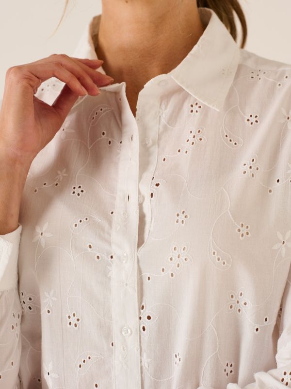 Laudine Woven Broderie Shirt In White 