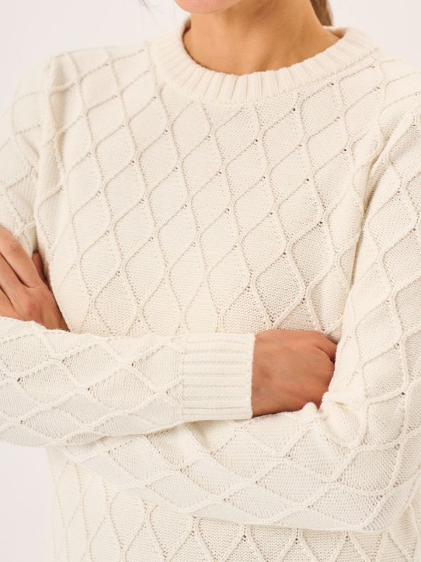 Foam White Textured Knitted Jumper - Lavina 