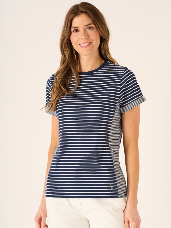 Lenny Short Sleeved Striped T- Shirt In White And Navy 