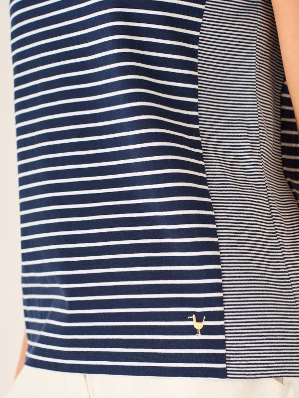 Lenny Short Sleeved Striped T- Shirt In White And Navy 