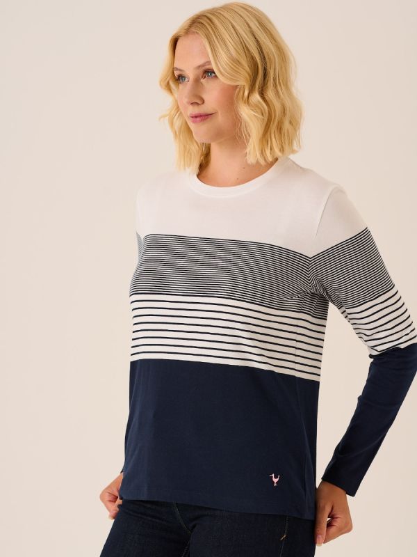 Long Sleeved Striped T-Shirt Navy and White Lenona