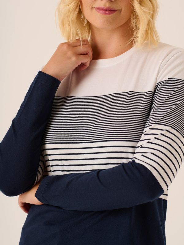 Long Sleeved Striped T-Shirt Navy and White Lenona