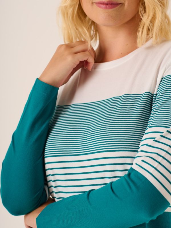 Long Sleeved Striped T-Shirt Teal and White Lenona