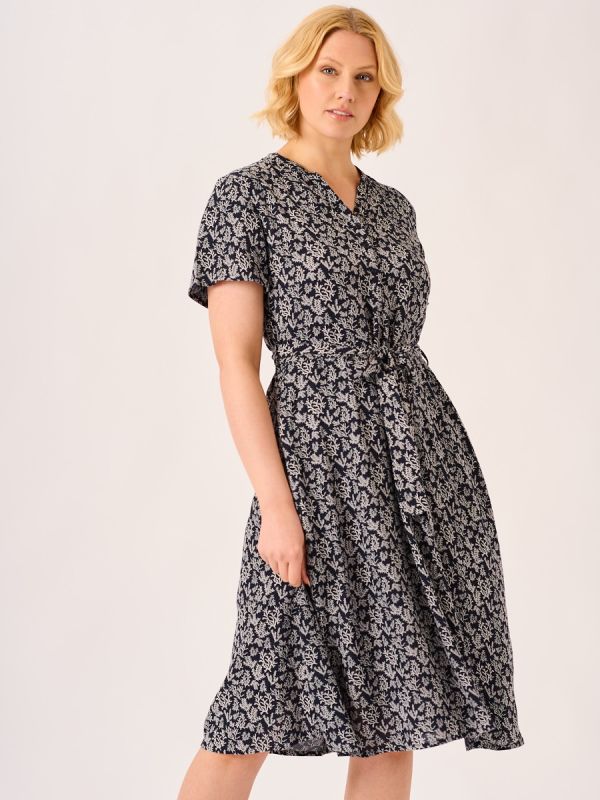 Coral Print Fit and Flare Midi Dress – Lora