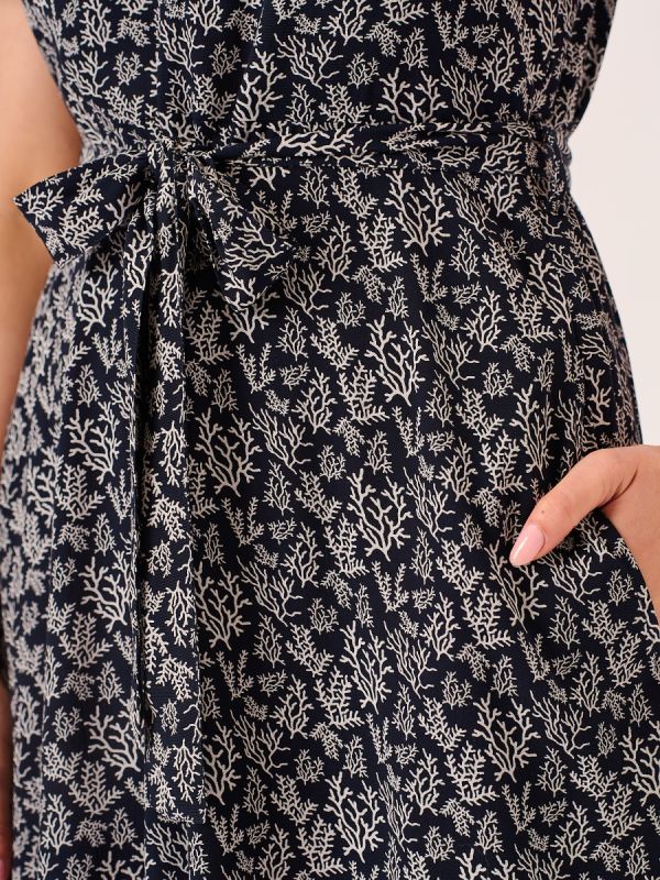 Coral Print Fit and Flare Midi Dress – Lora