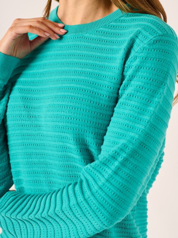Aqua Crew Neck Pointelle Cotton Jumper - Lycra