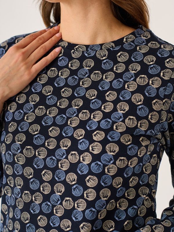 Navy Shell Print Jersey Dress - Lyra