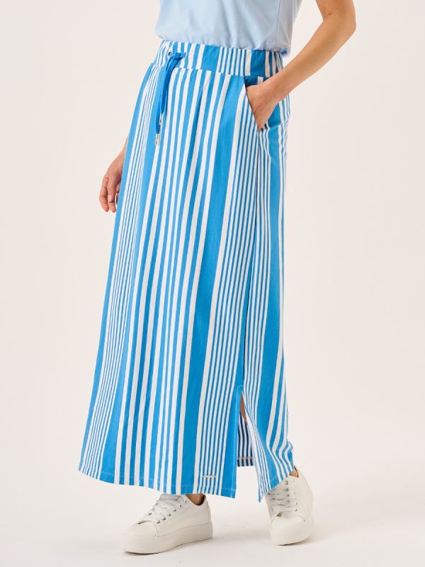 Blue And White Striped Jersey Maxi Skirt - Marlowe