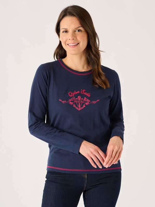Navy X-Series Long Sleeve Graphic Nautical Design T-Shirt - Marsha