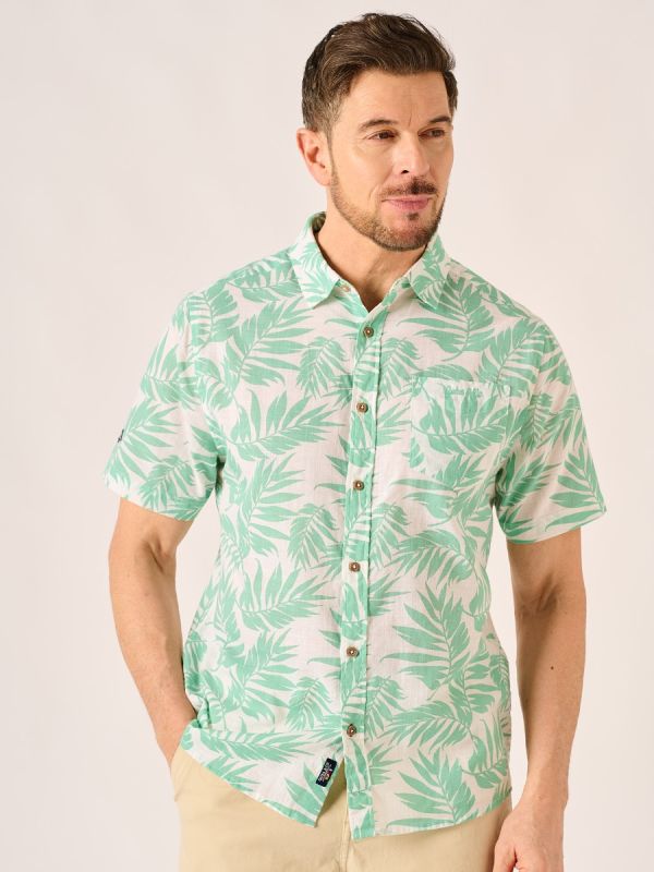 White & Green Leaf Print Short Sleeve Shirt – Mojito