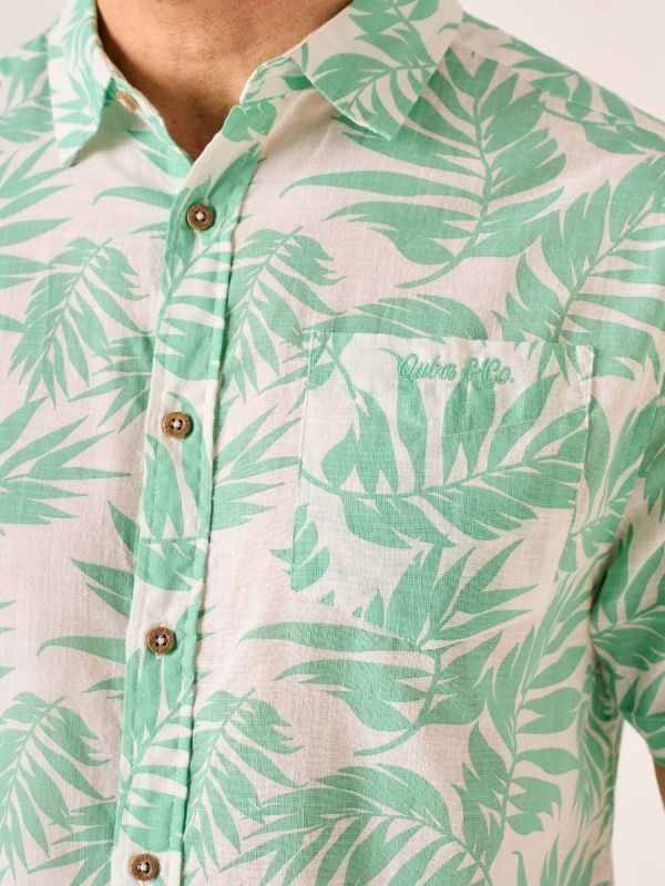 White & Green Leaf Print Short Sleeve Shirt – Mojito