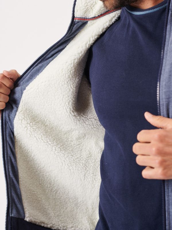 Slate Blue Borg Lined Zip up Sweatshirt - Morcote