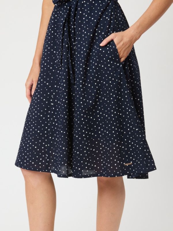 Niamh Spot Design Dobby Dress In Navy And White