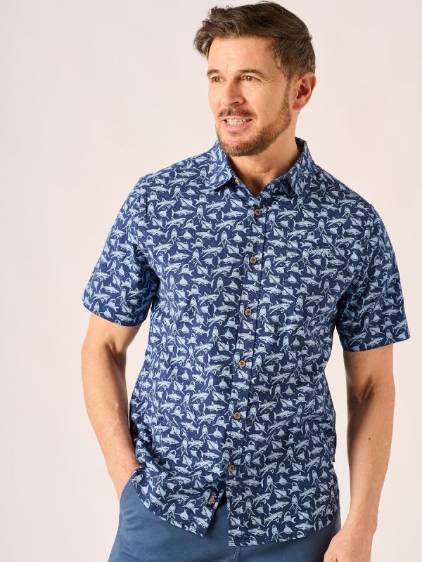 Shark Print Shirt in Blue and Navy - Nibble