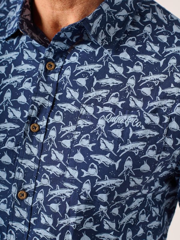 Shark Print Shirt in Blue and Navy - Nibble