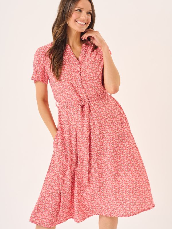 Red & White Nautical Print Fit And Flare Dress - Norah