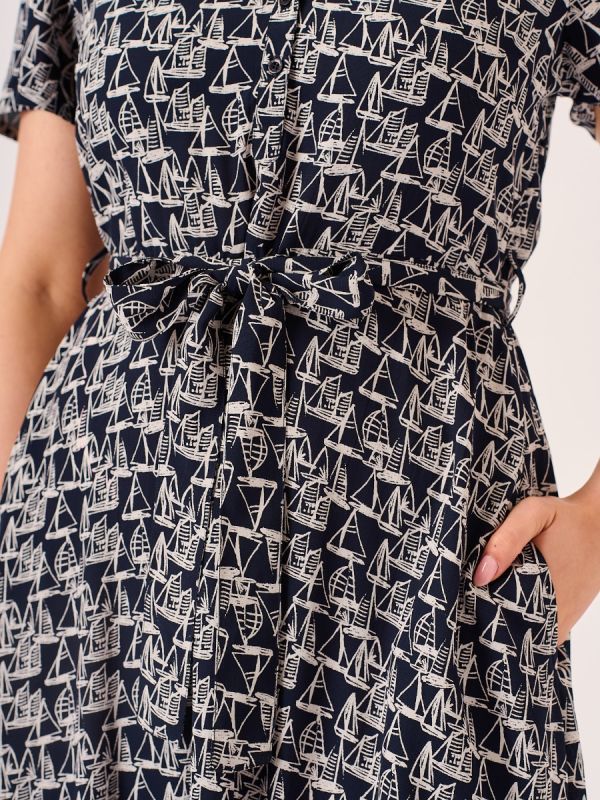 Boat Print Fit and Flare Dress - Norina