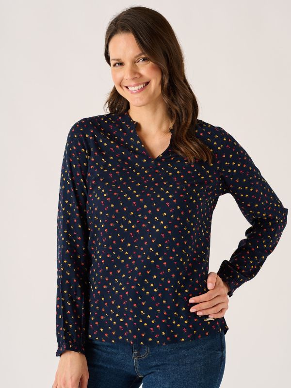 Navy Floral Print Long Sleeve Ditsy Top - Octavia