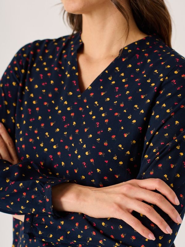 Navy Floral Print Long Sleeve Ditsy Top - Octavia