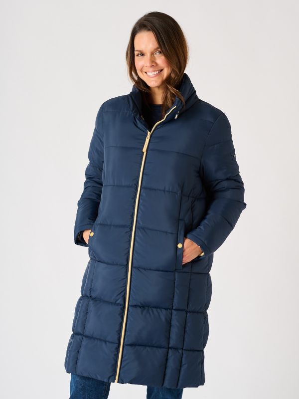 Navy Longline Contrast Zip Padded Jacket -Orebro 