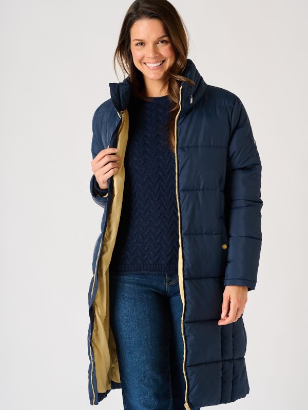 Navy Longline Contrast Zip Padded Jacket -Orebro 
