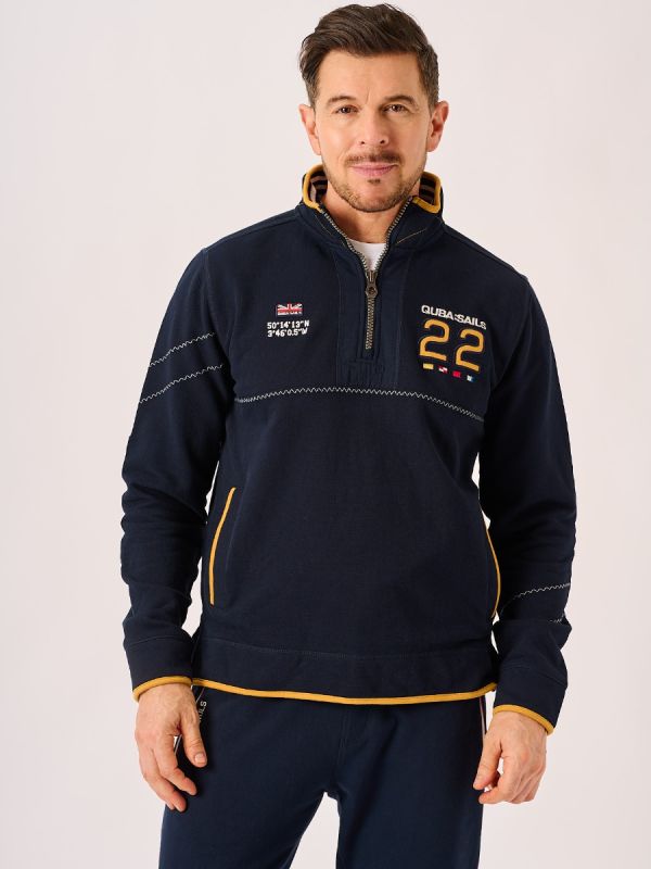 Dark Navy and Yellow X-Series 1/4 Zip Piqué Sweatshirt - Palmer