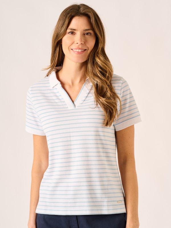 White and Blue Striped Polo Shirt - Pamilla