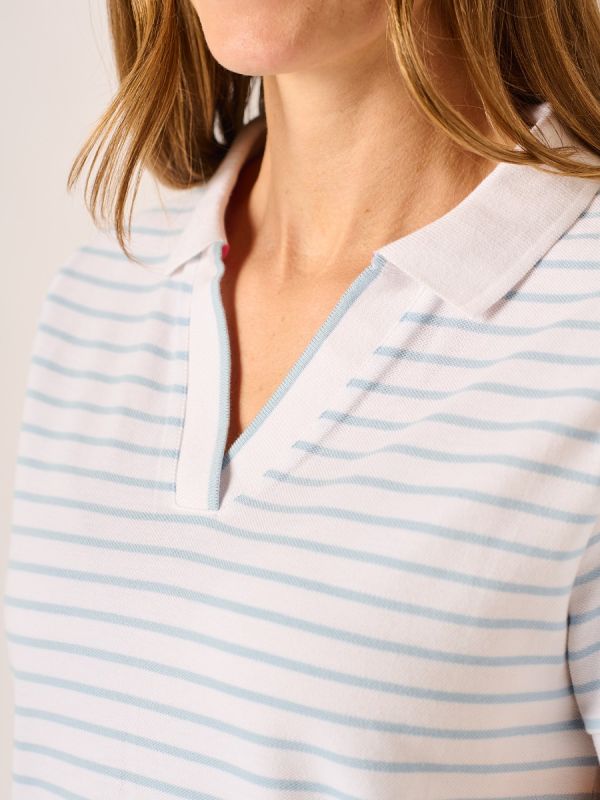 White and Blue Striped Polo Shirt - Pamilla