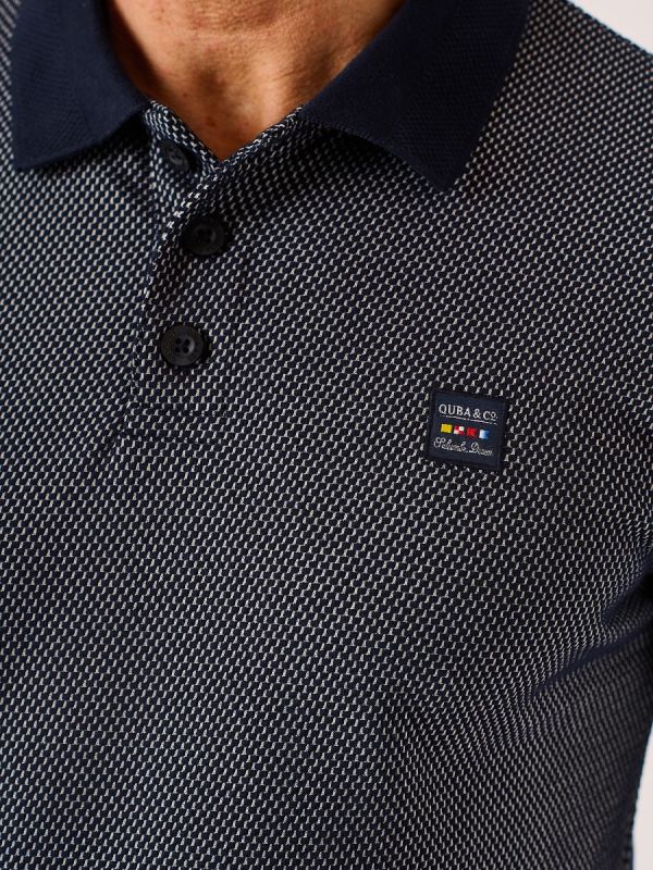 Navy and White Textured Polo Shirt - Pascel