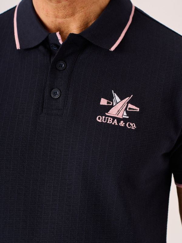 Dark Navy Textured Polo Shirt - Picard