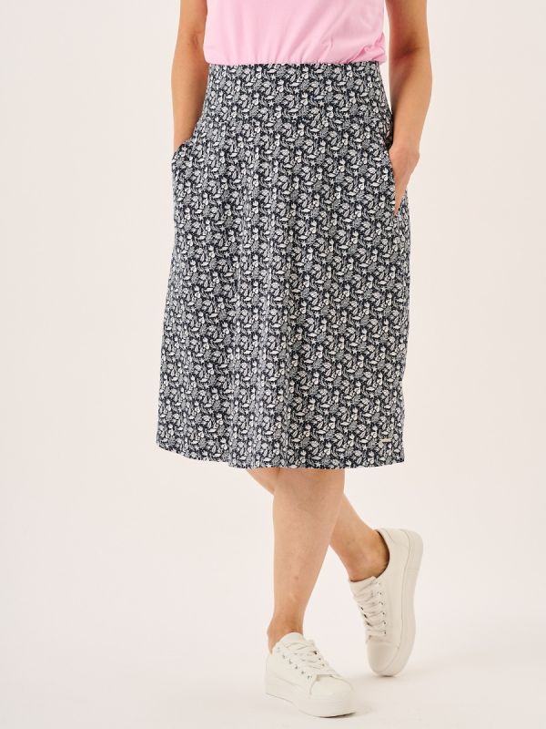 Navy And White Nautical Print Jersey Midi Skirt - Raye