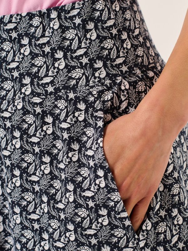 Navy And White Nautical Print Jersey Midi Skirt - Raye