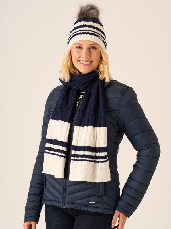 Navy and White Cable Knitted Scarf - Reagen 