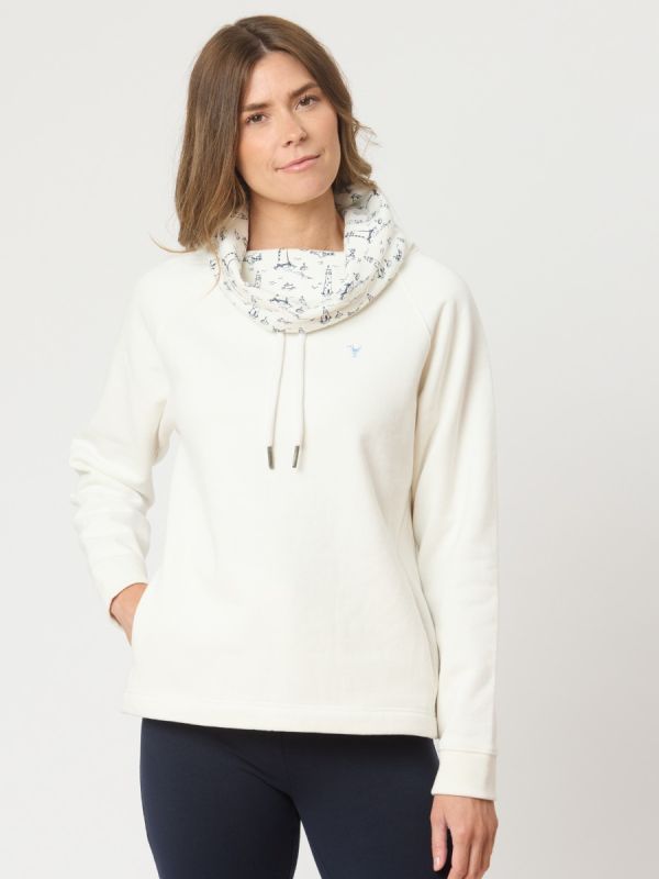 Sabrina Cowl Neck Sweatshirt In White 