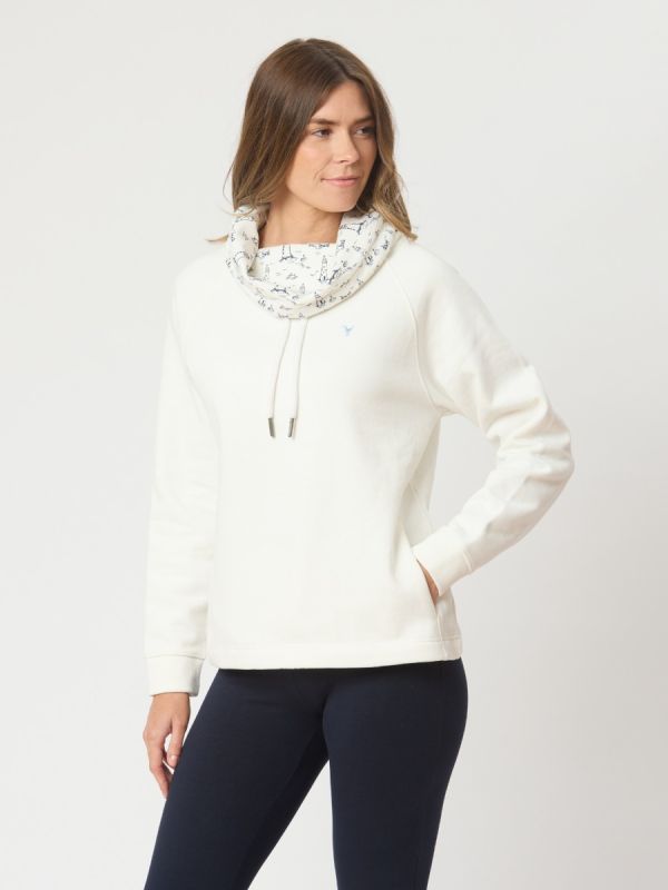 Sabrina Cowl Neck Sweatshirt In White 
