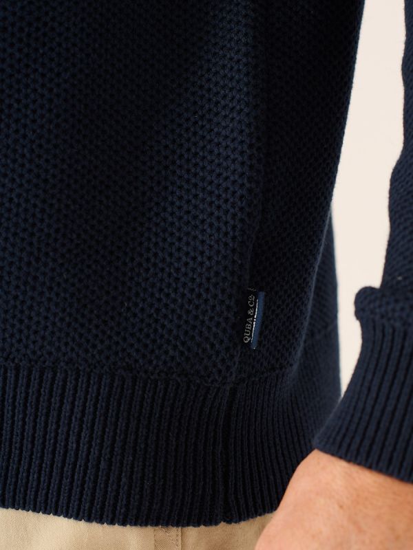 Samson Textured Knit Jumper In Dark Navy 