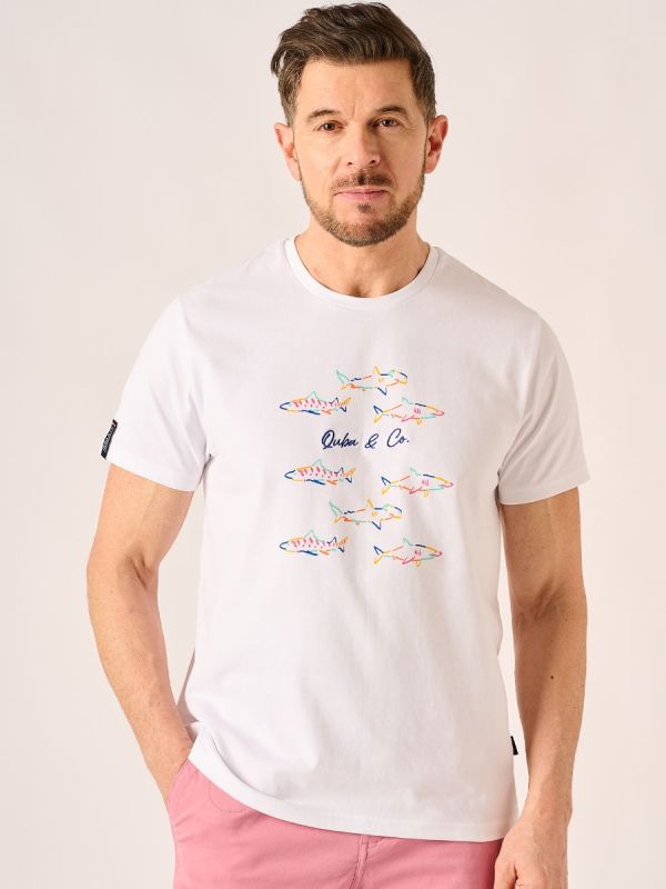 Shark Print T-Shirt in White -Scobert 