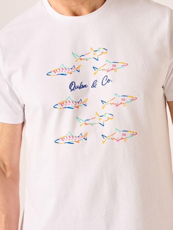 Shark Print T-Shirt in White -Scobert 